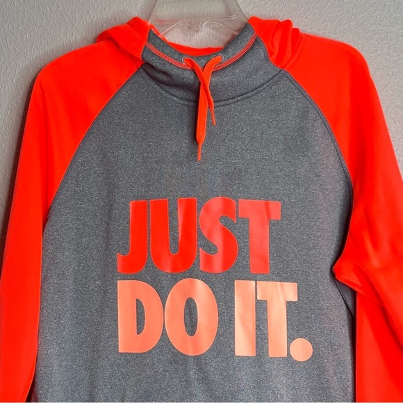 Nike Therma-Fit Gray Orange Hoodie Sweatshirt Just Do It Spellout Womens Size XL - Picture 2 of 10